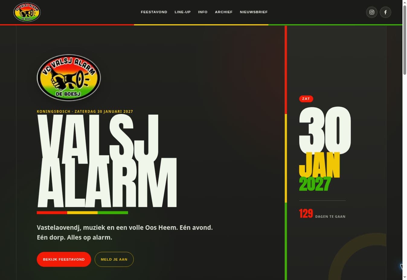 Publieke preview van Valsj Alarm met informatie over de feestavond
